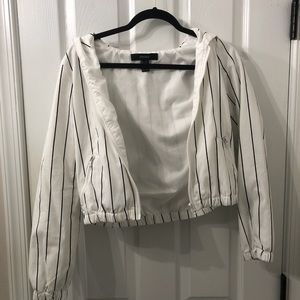 White and black cropped zip up hoodie